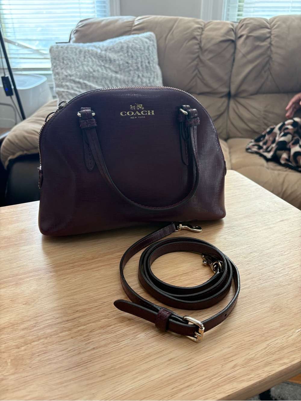 COACH Women's Leather Satchel Bag in Deep Burgundy H1481-F32582